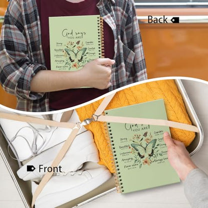 huester Inspirational Christian Butterfly Notebook Journal, God Says You Are Bible Scripture Green Journal Notebooks for Note Taking, Bible Journaling Hardcover Paper Spiral Notebook, 5.5x8.3 Inch - color: green