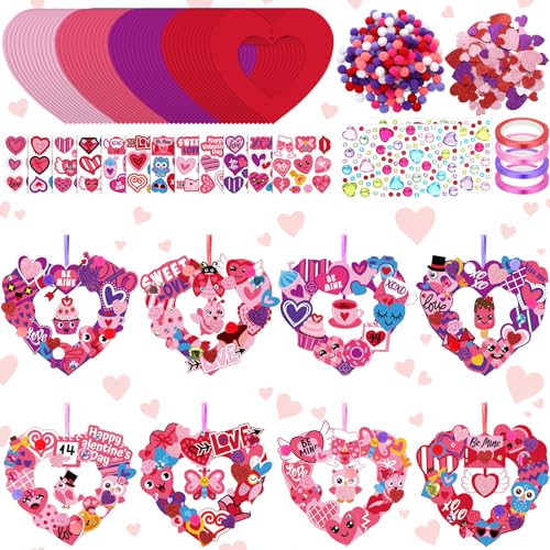 Hollowfly 48-Set Valentine's Day Wreath Craft Kit, 8 Paper Designs - style: Valentine's Day