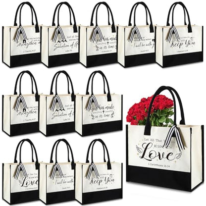 Abbylike 12 Pcs Christian Gifts Canvas Tote Bags Bulk