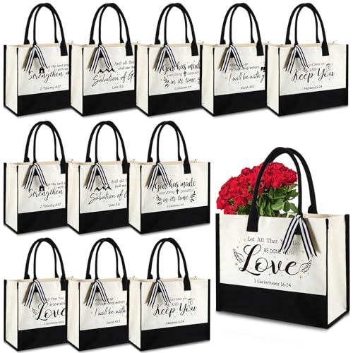 Abbylike 12 Pcs Christian Gifts Canvas Tote Bags Bulk