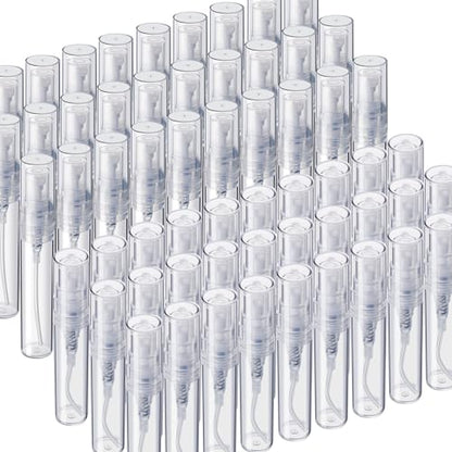 Fandamei 60PCS Mini Spray Bottle, 30PCS 3ml Mini Clear Plastic Spray Bottle Empty with 30PCS 5ml Fine Mist Refillable Mini Perfume Bottle. Small Empty Sample Containers Bottle. - size: 3ml/5ml