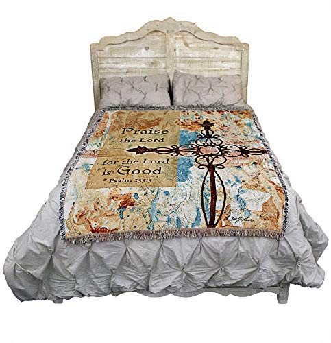 Pure Country Weavers Praise Crosses Blanket - Praise The Lord for The Lord is Good - Scriptures - Psalm 135:3 - Religious Gift Tapestry Throw Woven from Cotton - Made in the USA (72x54) - color: Psalm 135:3, size: 72" x 54"