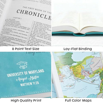 Personalized KJV Bible, Custom Name, School Name, Class of 2026 Design, King James Version, Red Letter, Deluxe Gift Edition, High School or Collage Graduate, Graduation Gift, Turquoise - color: Kjv Turquoise Deluxe, size: King James Version