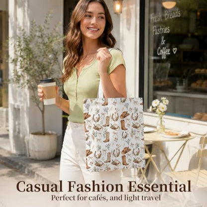 Western Cowgirl Canvas Tote Bag Cowgirl Gifts - color: Western Cowboy Theme 1