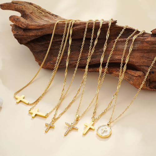 18K Gold Plated Cross Necklace for Women Trendy - color: 2-CZ Cross Pendant