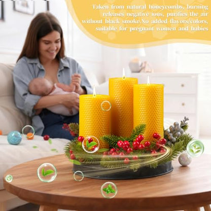 Beeswax Pillar Candles,Non-Toxic Honeycomb Bees Wax Candle for Home,Yellow - color: 2.8x6in, size: 6pcs