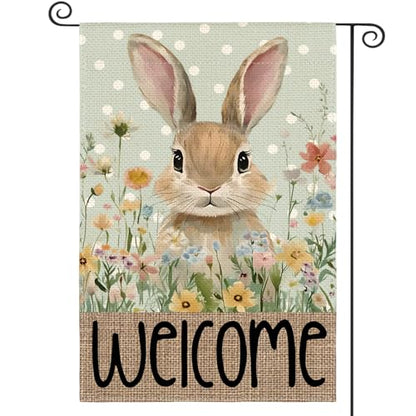 AVOIN colorlife Spring Easter Bunny Welcome Garden Flag 12x18 Inch - color: Blue, size: Garden Size-12 x 18"