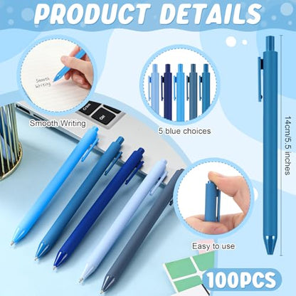 100 Pcs Ballpoint Gel Pens Bulk Retractable, Blue Series - style: Blue Series