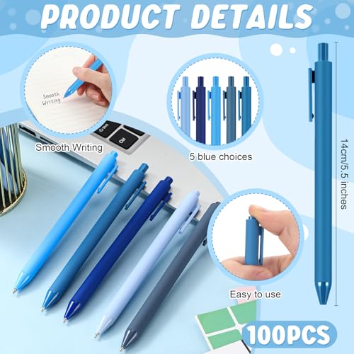 100 Pcs Ballpoint Gel Pens Bulk Retractable, Blue Series - style: Blue Series