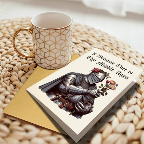 Chenive Funny Medieval Birthday Card for Men Women, Renaissance Getting Old Birthday Card for Him Her, 40th Bday Cards, 50th Bday Cards, I Welcome Thee To Thy Middle Ages - color: Medieval Birthday