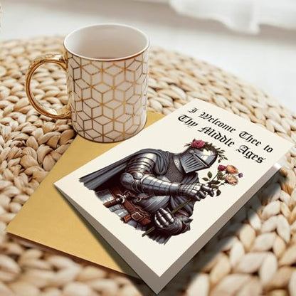 Chenive Funny Medieval Birthday Card for Men Women, Renaissance Getting Old Birthday Card for Him Her, 40th Bday Cards, 50th Bday Cards, I Welcome Thee To Thy Middle Ages - color: Medieval Birthday