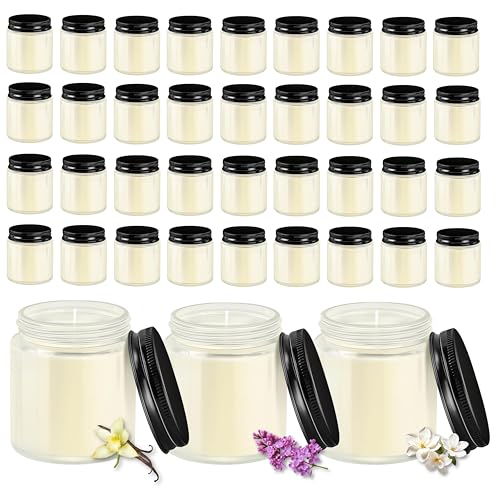 ACITHGL 36 Pcs 4oz Mini Mason Jar Candles Small Scented Candles Bulk Aromatherapy Ideal Souvenir Favors for Wedding Birthday Party (Vanilla, Lilac, Gardenia, Black) - color: Black, style: Vanilla, Lilac, Gardenia