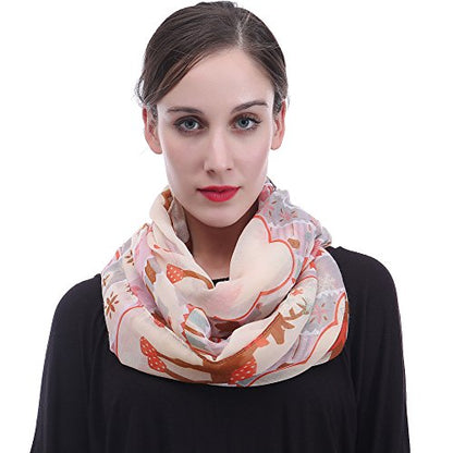 Lina & Lily Holiday Christmas Pattern Print Women's Infinity Scarf Lightweight - color: Multi, Xmas Reindeer