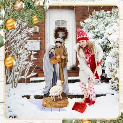 Reallnaive Metal Christmas Outdoor Nativity Scene for Yard with Stake 30 Inch Large Christmas Nativity Set with Baby Jesus Mary and Joseph Outside Waterproof Religious Yard Lawn Signs for Garden Lawns - style: Classical