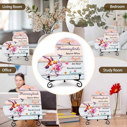 Hummingbird Sympathy Gifts for Loss of Loved One, Bereavement Memorial Funeral Grief Gift for Women, Wooden Heart Keepsake Remembrance of Mom Dad Family Member - E06 - color: Coloful Heart Hummingbird