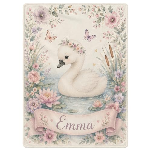Personalized Baby Blanket With Name, Custom Baby Blankets, Swan Design - color: Swan