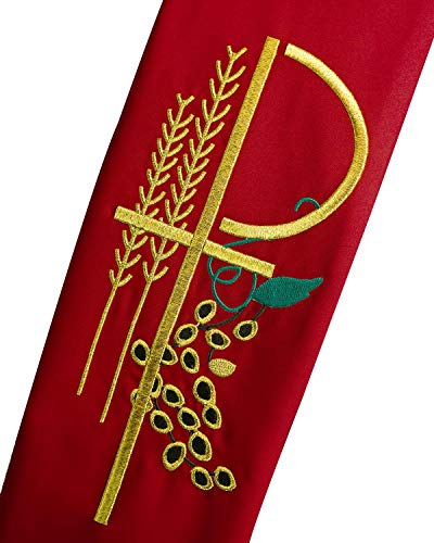 IvyRobes Overlay Clergy Stole With Chi Rho Embroidered 90" Long-4 Colors Available - color: Red
