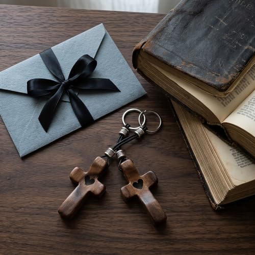 Wooden Cross Keychain Cross My Heart Encouragement Gift Walnut Wood