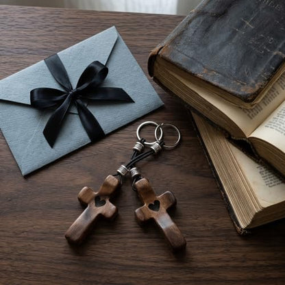 Wooden Cross Keychain Cross My Heart Encouragement Gift Walnut Wood