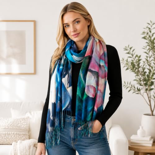 Umjetnost Soft Cashmere Feel Scarf For Women Winter Warm Scarves Large Shawl Wrap Monet Van Gogh Art Print - color: R01 Blue
