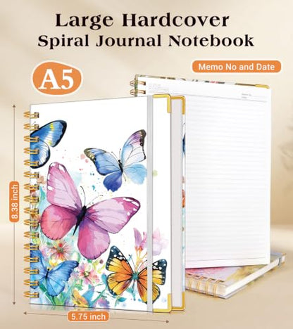 Lined Spiral Notebook Journal for Women, 150 Pages Cute Notebooks 5.75” x 8.38”, A5 Hardcover Spiral Journals with 100 GSM Thick Paper, College Ruled Notebook for Writing Work School, Butterflies in the Blooms - color: Butterflies in the Blooms