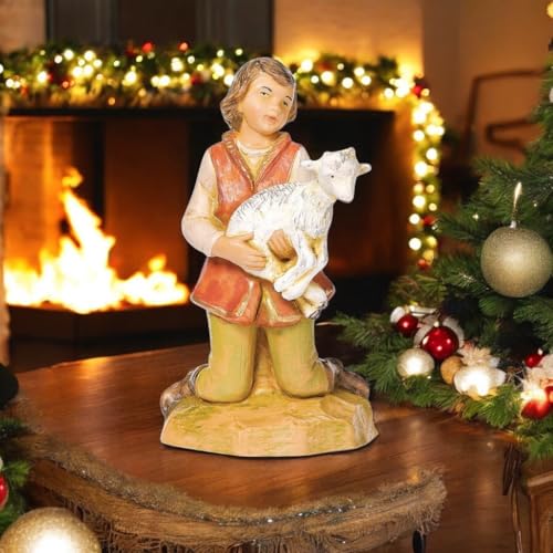 Roman Kneeling Shepherd Boy with Lamb Figurine – Hand-Painted Nativity Scene Statue, 6-Inch, Traditional Christmas Décor