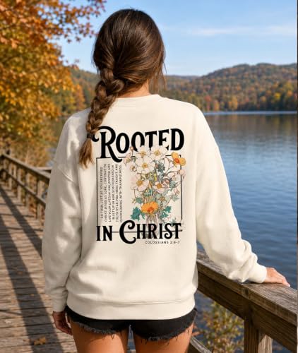 Christian Sweatshirts For Women Rooted In Christ Shirts Jesus Bible Verse - color: Khaki-1, size: Large