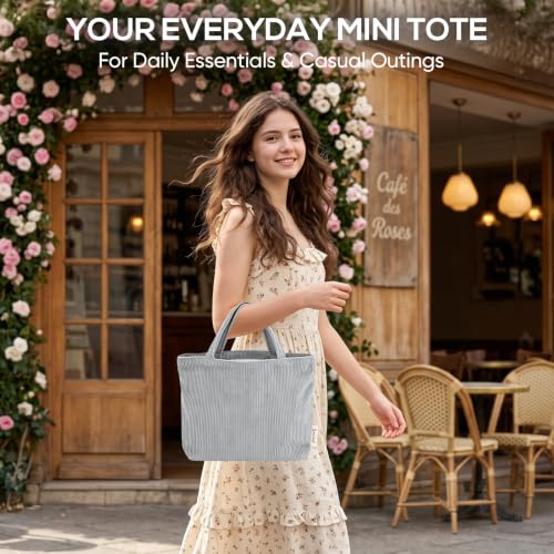 Sminra Small Bible Tote Bag for Women, Corduroy or Quilted Mini Tote Bag - color: Grey
