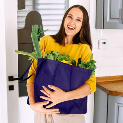 Reusable Grocery Shopping Bags 10 Pack Large Foldable Tote Bags Bulk - color: Purple