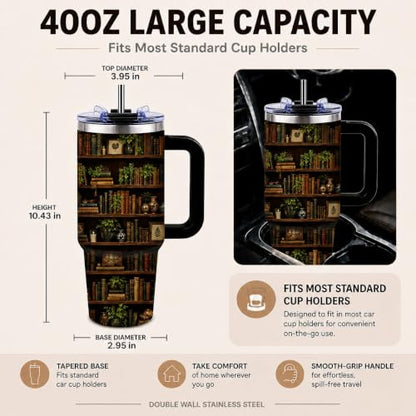 Tumbler 40oz with Straw and Lid – Insulated Water Bottle for Women, Stainless Steel Cup Keeps Cold 12 Hours/Hot 6 Hours, Large Mug for Office Gym (Book5) - color: Book5