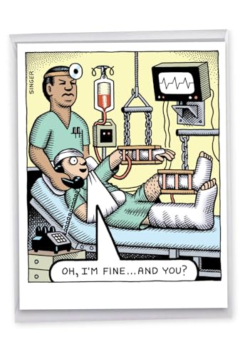 NobleWorks Jumbo Funny Get Well Card I'm Fine Humor Cartoon J2592GWG - style: I'm Fine