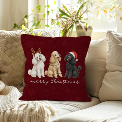 Merry Christmas Poodle Throw Pillow Covers 18x18 Home Decor - color: Poodle