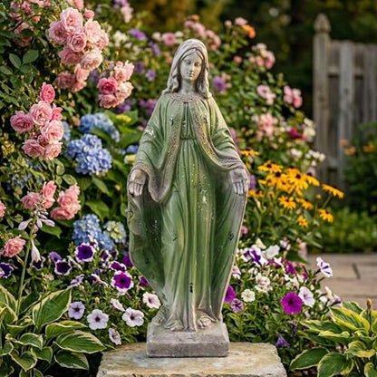 Virgin Mary Statue, 31.1'' H Outdoor Statue - color: Gray Green Virgin Mary(31.1 Inch)