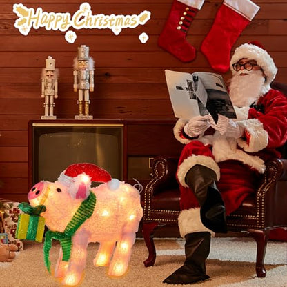 15" Lighted Christmas Pig, 3D Pre‑Lit Indoor Outdoor Decor - size: 34''*15.7''