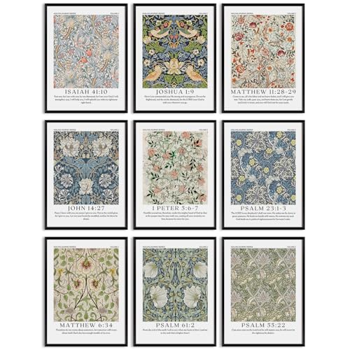 William Morris Wall Art Bible Verse Prints Christian Canvas Wall Decor Vintage Botanical Floral Posters Religiou Scripture Pictures William Morris Artwork for Living Room Bedroom 12x16x9 Inch Unframed - color: William Morris Prints, size: 12x16 Inch Unfra