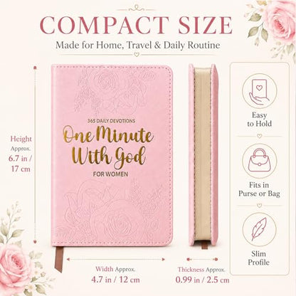 One Minute With God for Women, One Minute Daily Devotional Prayers & Reflections, Christian Prayer Journal with 365 Bible Verses, Pink Hardcover Gift for Mom, Wife, Daughter