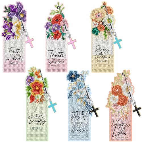Christian Diamond Art Bookmarks Kit - DIY Diamond Painting Bookmarks with Bible Verses, Colorful Flowers Bookmark for Adults for Bible Journaling, Prayer & Worship Accessories - color: Floral
