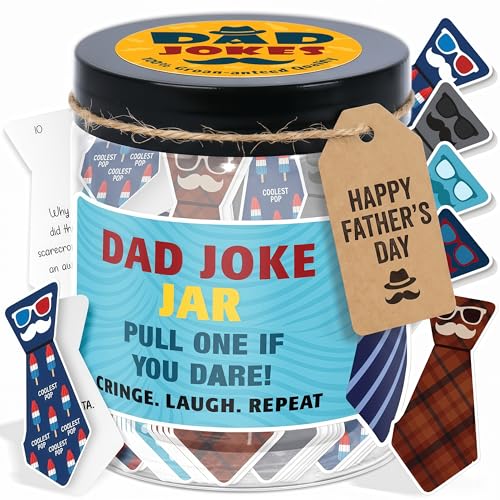 Dad Jokes Cards Jar, Funny Dad Gifts from Daughter, Funny Gag Gift, Fun Gag Gifts for Men, Coworkers, Brother - Daily Dad Jokes - Christmas Stocking Stuffers for Dad, White Elephant Gift for Adults - color: Dad Jokes