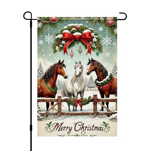 BlissYard Christmas Horse Garden Flag 12x18 Inch Polyester - color: Winter Horses