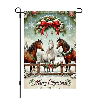 BlissYard Christmas Horse Garden Flag 12x18 Inch Polyester - color: Winter Horses