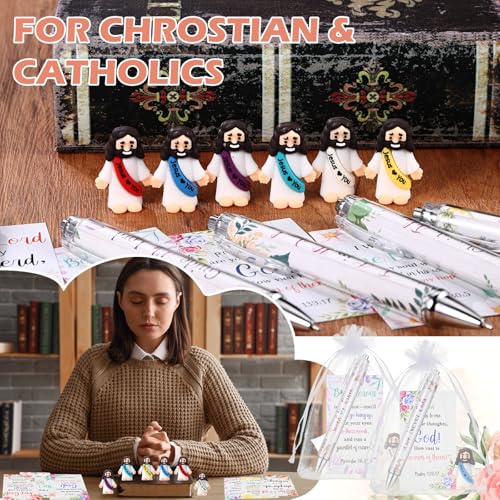 Cinnvoice 6 Set Christian Gifts Jesus Figures Bible Pens, Floral Style