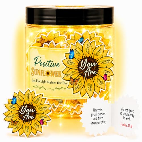 Positive Sunflower Jar with 30 Bible Verse Cards, Christian Gifts for Women - color: Sunflower