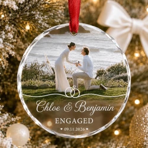 Personalized Engagement Photo Glass Ornament, Engaged Couples Photo Gift, Wedding Ornament, for Couple - color: Ds 06