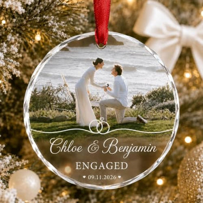 Personalized Engagement Photo Glass Ornament, Engaged Couples Photo Gift, Wedding Ornament, for Couple - color: Ds 06