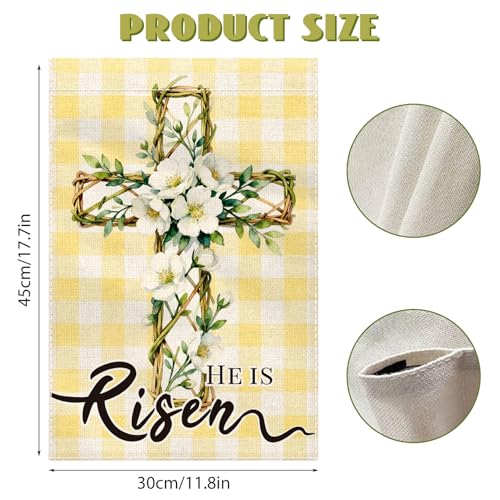 He Is Risen Easter Garden Flag 12x18 Inch Double Sided, Christian Religious Easter Cross Yard Flags for Outside, Welcome Spring Flowers Decorative Flag for Home Holiday Decorations(ONLY FLAG) - color: Cross