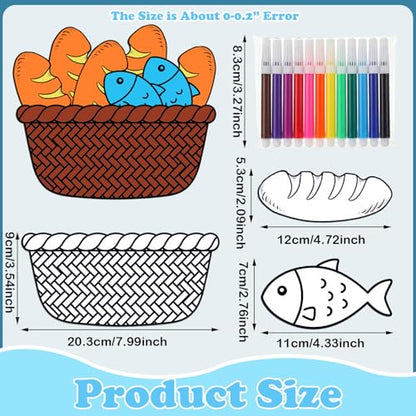 Sotiff 36 Set Fish and Loaves Coloring Craft, Sunday School Bible Story Kit - style: Fish and Loaves