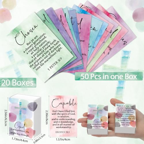 Tinlade 20 Sets 1000 Pcs Christian Bible Verse Cards with Scripture Boxes - style: Stylish