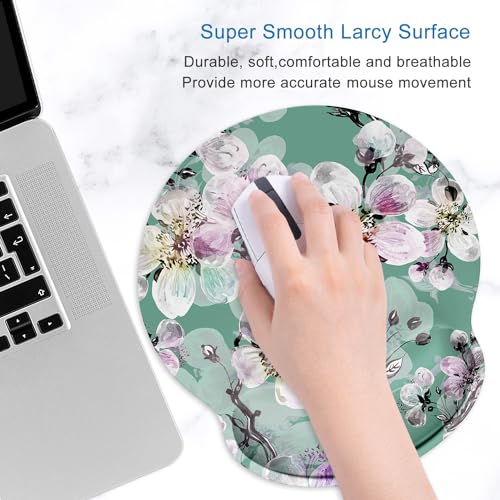 ITNRSIIET Ergonomic Mouse Pad with Wrist Support Wrist Rest Smooth Surface Non-Slip Rubber Base Comfortable Office Supplies Pain Relief, 9.8 x 9.1 inches, Beautiful Flower Art - color: Beautiful Flower Art