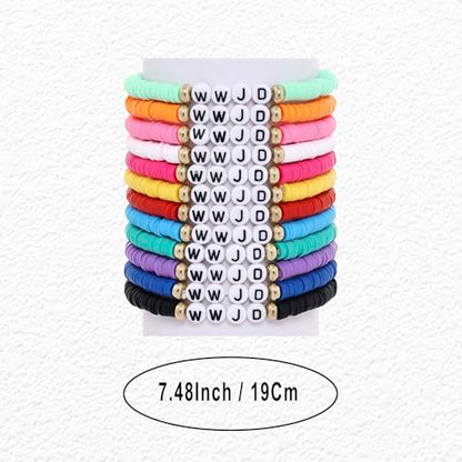 24Pcs Jesus Loves You Bracelets Bulk Handmade Clay Beads Bible Verse Bracelets Christian Friendship Jewelry Christmas Easter Gifts for Women Teen - color: WWJD 24-4