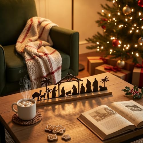 Pinkunn Metal Nativity Scene Desktop, Black Nativity Set for Christmas - style: Classic